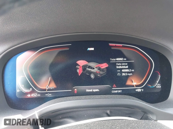 2021 BMW X4 xDrive30i with VIN 5UX2V1C09M9F29509, listed as a IAAI auction lot 42408605 with 46,992 mi miles and . Bid and sale history available at DreamBid. Image 7.