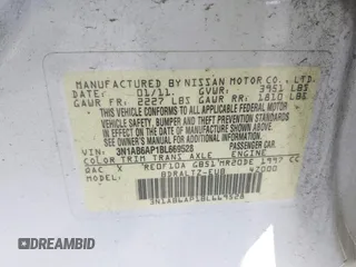 2011 Nissan Sentra 2.0 with VIN 3N1AB6AP1BL669528, listed as a IAAI auction lot 42070051 with 238,525 mi miles and . Bid and sale history available at DreamBid. Image 9.