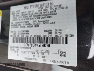 2022 Ford Mustang GT with VIN 1FA6P8CF9N5130220, listed as a IAAI auction lot 41641969 with Not provided miles and . Bid and sale history available at DreamBid. Image 9.