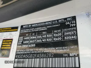 2015 Mercedes-Benz M 400 with VIN 4JGDA5GB2FA586282, listed as a Copart auction lot 85108304 with 123,808 mi miles and Salvage Title. Bid and sale history available at DreamBid. Image 15.
