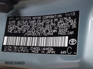 2014 Toyota Prius Four with VIN JTDKN3DU7E1762994, listed as a IAAI auction lot 41914921 with 66,844 mi miles. Bid and sale history available at carsss.com. Image 9.
