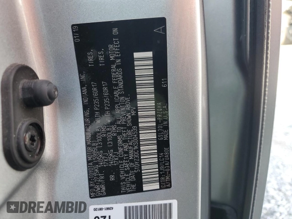 2019 Toyota Sienna XLE Auto Access Seat with VIN 5TDYZ3DC1KS004539, listed as a Copart auction lot 53944935 with 66,146 mi miles and Non Repairable. Bid and sale history available at carsss.com. Image 14.