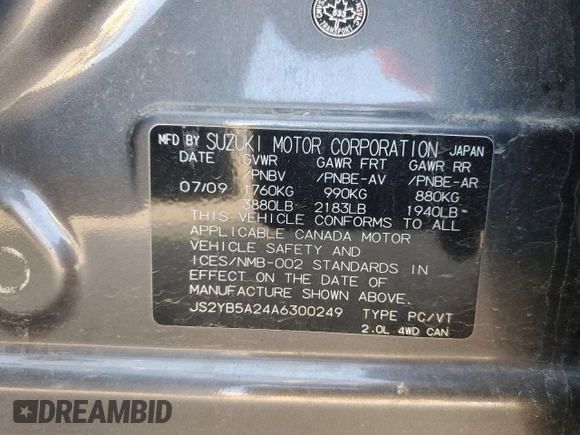 2010 Suzuki SX4 with VIN JS2YB5A24A6300249, listed as a Copart auction lot 71565394 with 291,886 mi miles and Salvage Title. Bid and sale history available at DreamBid. Image 12.