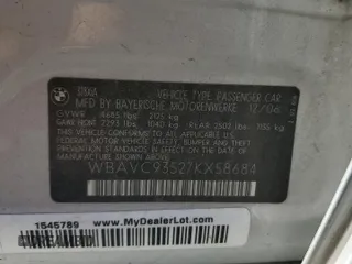 2007 BMW 3 Series 328xi с VIN WBAVC93527KX58684, выставлен на аукционе Copart как лот 62036435 с пробегом 161 910 миль миль и Чистый • Clean title. История ставок и продаж доступна на DreamBid. Изображение 12.
