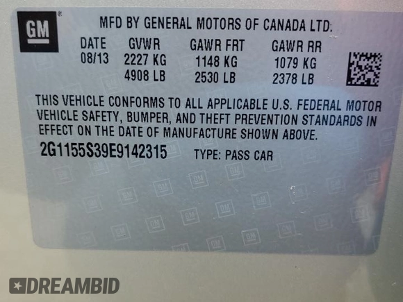 2014 Chevrolet Impala LTZ with VIN 2G1155S39E9142315, listed as a Copart auction lot 53278385 with 121,671 mi miles and Clean Title. Bid and sale history available at DreamBid. Image 12.