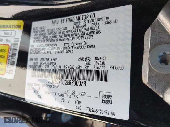 2014 Lincoln MKZ Hybrid z VIN 3LN6L2LU2ER830378, wystawiony jako IAAI lot #42207921 z przebiegiem 155 304 mil mil oraz . Historia ofert i sprzedaży dostępna na DreamBid. Obrazek 9.