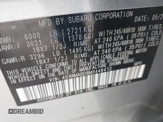 2021 Subaru Ascent Premium with VIN 4S4WMABD8M3448412, listed as a IAAI auction lot 41853498 with 69,603 mi miles and . Bid and sale history available at DreamBid. Image 9.
