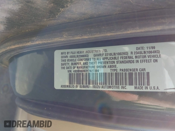 2000 Subaru Legacy Outback Limited z VIN 4S3BH6863Y7627386, wystawiony jako IAAI lot #42748565 z przebiegiem 143 246 mil mil oraz . Historia ofert i sprzedaży dostępna na DreamBid. Obrazek 9.