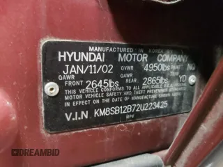 2002 Hyundai Santa Fe with VIN KM8SB12B72U223425, listed as a Copart auction lot 83005324 with 76,067 mi miles and Salvage Title. Bid and sale history available at carsss.com. Image 12.