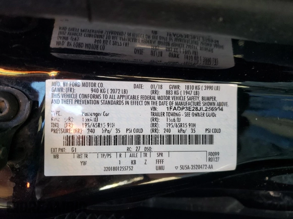 2018 Ford Focus S with VIN 1FADP3E28JL256904, listed as a Copart auction lot 49379685 with 97,548 mi miles and Salvage Title. Bid and sale history available at carsss.com. Image 14.