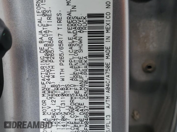 2015 Toyota Tacoma PreRunner with VIN 3TMKU4HN8FM046637, listed as a Copart auction lot 44077295 with 200,737 mi miles and Salvage title. Bid and sale history available at DreamBid. Image 13.