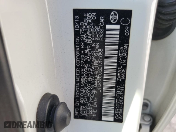 2014 Toyota Prius Four z VIN JTDKN3DU6E1750058, wystawiony jako Copart lot #60431545 z przebiegiem 229 887 mil mil oraz Szkoda całkowita • Salvage title. Historia ofert i sprzedaży dostępna na DreamBid. Obrazek 12.