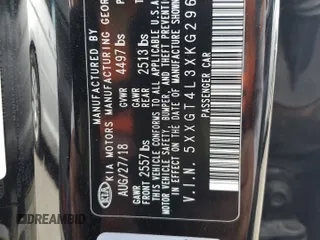 2019 Kia Optima LX with VIN 5XXGT4L3XKG296357, listed as a Copart auction lot 47130395 with 63,730 mi miles and Salvage Title. Bid and sale history available at carsss.com. Image 12.