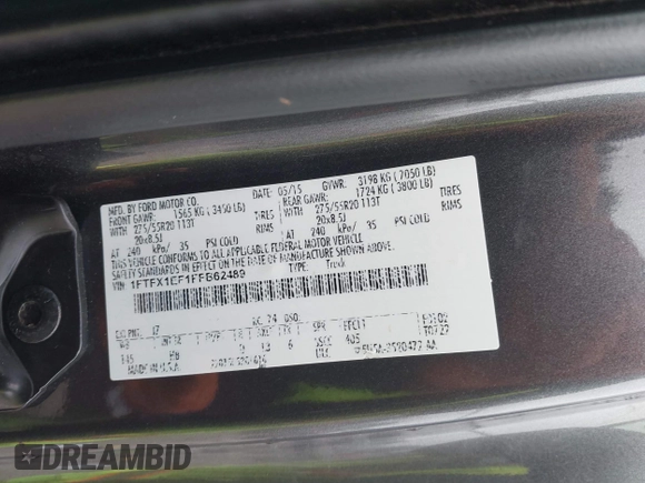 2015 Ford F-150 XLT with VIN 1FTFX1EF1FFB62489, listed as a IAAI auction lot 41503088 with 133,658 mi miles. Bid and sale history available at carsss.com. Image 9.