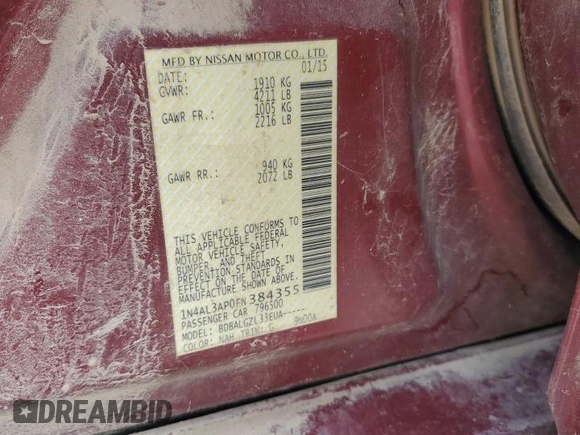 2015 Nissan Altima 2.5 with VIN 1N4AL3AP0FN384355, listed as a Copart auction lot 61246535 with Not provided miles and Non repairable. Bid and sale history available at DreamBid. Image 12.