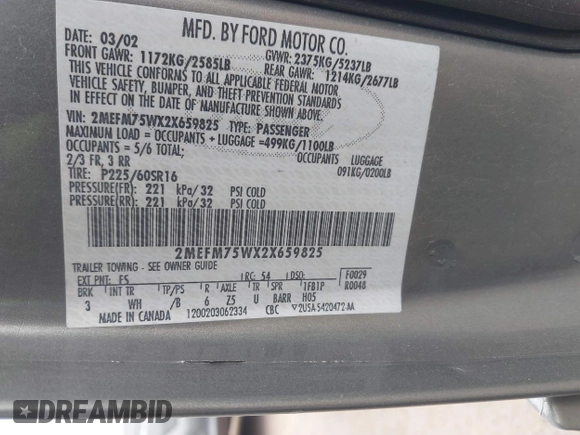 2002 Mercury Grand Marquis LS Premium с VIN 2MEFM75WX2X659825, выставлен на аукционе IAAI как лот 41718654 с пробегом 141 127 миль миль и . История ставок и продаж доступна на DreamBid. Изображение 9.