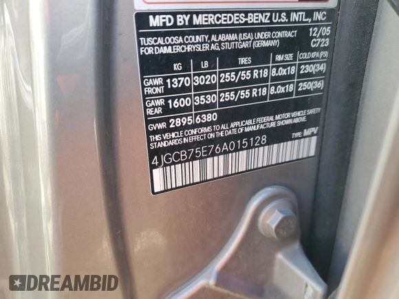 2006 Mercedes-Benz R 5.0L with VIN 4JGCB75E76A015128, listed as a Copart auction lot 81531444 with 160,104 mi miles and Salvage title. Bid and sale history available at DreamBid. Image 15.