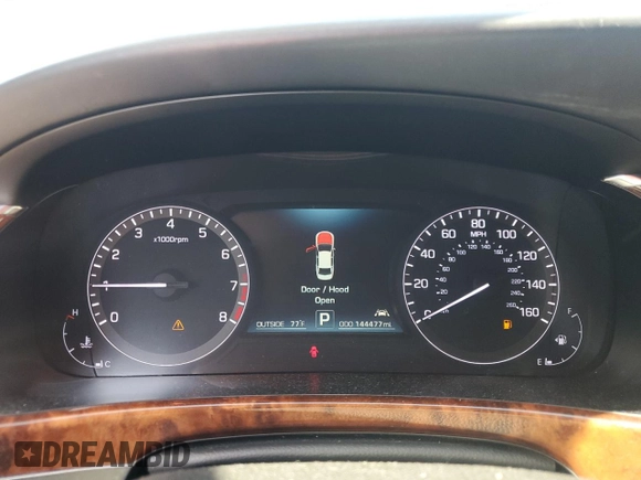 2014 Hyundai Equus Signature with VIN KMHGH4JH8EU073826, listed as a Copart auction lot 52123215 with 144,477 mi miles and Salvage Title. Bid and sale history available at DreamBid. Image 9.