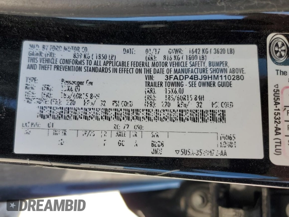 2017 Ford Fiesta SE with VIN 3FADP4BJ9HM110280, listed as a Copart auction lot 50011825 with 88,923 mi miles and Salvage Title. Bid and sale history available at carsss.com. Image 12.