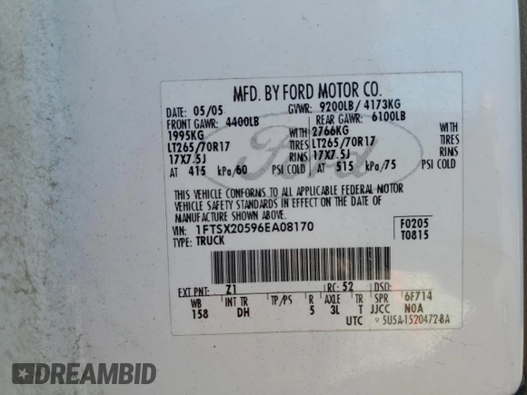 2006 Ford F-250 XL z VIN 1FTSX20596EA08170, wystawiony jako Copart lot #73577904 z przebiegiem 257 593 mil mil oraz Szkoda całkowita • Salvage title. Historia ofert i sprzedaży dostępna na DreamBid. Obrazek 12.