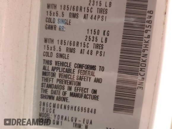 2017 Nissan NV200 S z VIN 3N6CM0KN9HK695848, wystawiony jako Copart lot #56316025 z przebiegiem 114 426 mil mil oraz Szkoda całkowita • Salvage title. Historia ofert i sprzedaży dostępna na DreamBid. Obrazek 14.
