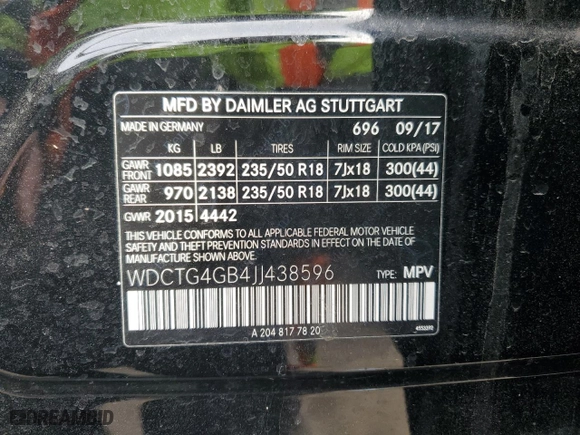 2018 Mercedes-Benz GLA with VIN WDCTG4GB4JJ438596, listed as a Copart auction lot 46105885 with 0 mi miles and Salvage Title. Bid and sale history available at carsss.com. Image 14.