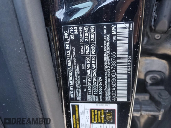 2016 Mercedes-Benz GLE 550e z VIN 4JGDA6DB0GA738765, wystawiony jako Copart lot #88605425 z przebiegiem Nie podano mil oraz Szkoda całkowita • Salvage title. Historia ofert i sprzedaży dostępna na DreamBid. Obrazek 13.