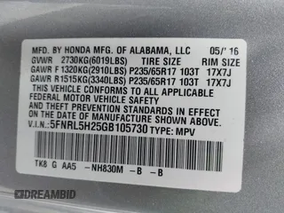 2016 Honda Odyssey LX с VIN 5FNRL5H25GB105730, выставлен на аукционе IAAI как лот 42275460 с пробегом 117 018 миль миль и . История ставок и продаж доступна на DreamBid. Изображение 9.