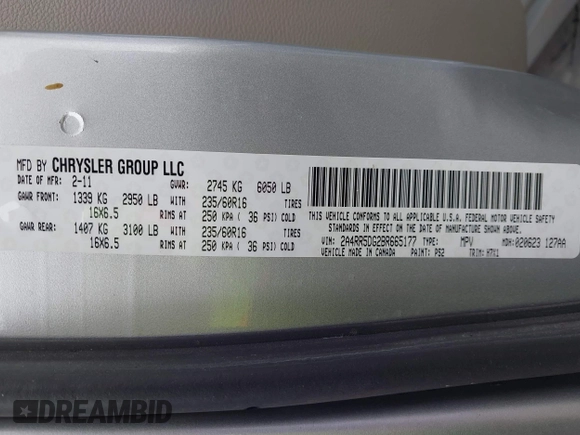 2011 Chrysler Town & Country Touring with VIN 2A4RR5DG2BR665177, listed as a IAAI auction lot 42213478 with 163,961 mi miles and . Bid and sale history available at DreamBid. Image 9.