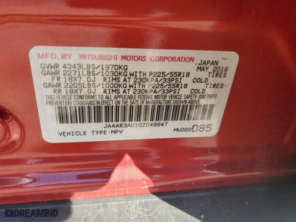2016 Mitsubishi Outlander Sport 2.0 ES with VIN JA4AR3AU1GZ049947, listed as a Copart auction lot 42622605 with 151,771 mi miles and Salvage Title. Bid and sale history available at carsss.com. Image 13.