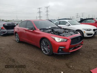2022 Infiniti Q50 Red Sport 400 with VIN JN1FV7DR9NM390256, listed as a Copart auction lot 57094225 with 52,307 mi miles and Salvage title. Bid and sale history available at DreamBid. Image 4.