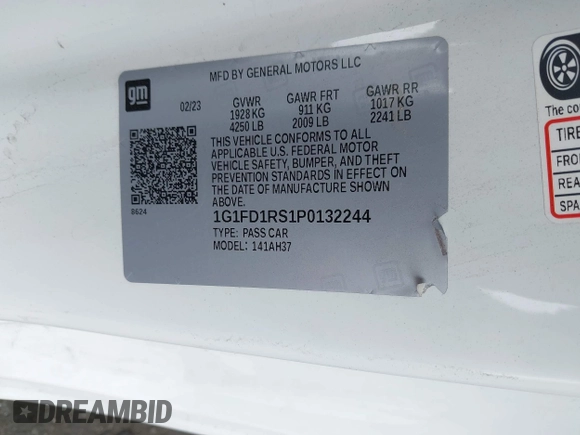 2023 Chevrolet Camaro 2LT z VIN 1G1FD1RS1P0132244, wystawiony jako IAAI lot #42110410 z przebiegiem 39 031 mil mil oraz . Historia ofert i sprzedaży dostępna na DreamBid. Obrazek 9.