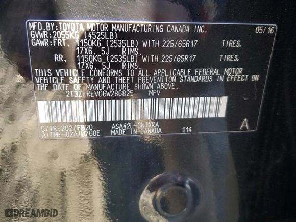 2016 Toyota RAV4 LE with VIN 2T3ZFREV0GW286825, listed as a Copart auction lot 46632995 with 167,387 mi miles and Salvage Title. Bid and sale history available at carsss.com. Image 12.