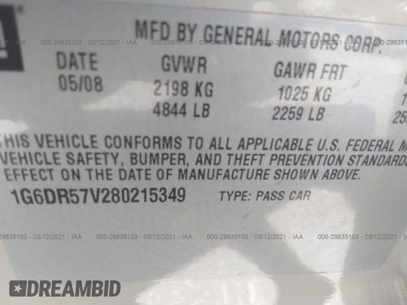 2008 Cadillac CTS RWD w/1SB with VIN 1G6DR57V280215349, listed as a IAAI auction lot 41363001 with 163,868 mi miles. Bid and sale history available at carsss.com. Image 9.