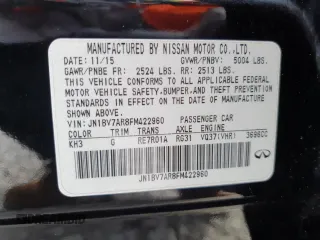 2015 Infiniti Q50 Premium z VIN JN1BV7AR8FM422960, wystawiony jako Copart lot #56393115 z przebiegiem 177 379 mil mil oraz Szkody całkowita. Historia ofert i sprzedaży dostępna na DreamBid. Obrazek 12.