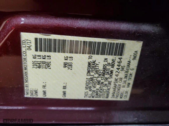 2017 Nissan Maxima SV with VIN 1N4AA6AP1HC424464, listed as a Copart auction lot 41967825 with 135,219 mi miles and Salvage Title. Bid and sale history available at carsss.com. Image 14.