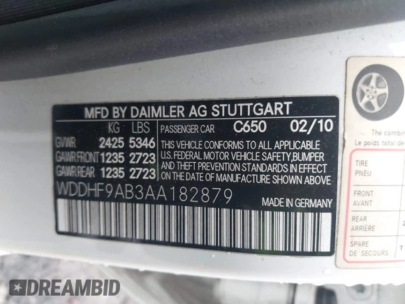 2010 Mercedes-Benz E-Class E 550 Luxury with VIN WDDHF9AB3AA182879, listed as a IAAI auction lot 41971226 with 144,192 mi miles. Bid and sale history available at carsss.com. Image 9.