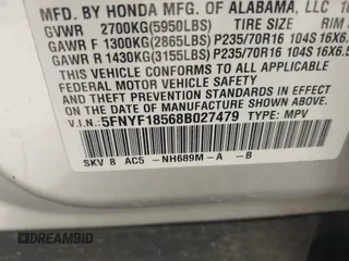 2008 Honda Pilot EX-L with VIN 5FNYF18568B027479, listed as a IAAI auction lot 41820222 with 202,416 mi miles. Bid and sale history available at carsss.com. Image 9.