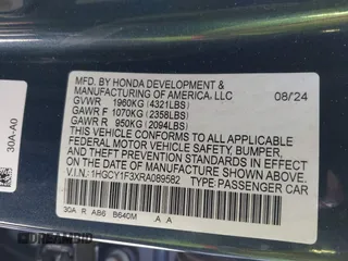 2024 Honda Accord EX with VIN 1HGCY1F3XRA089582, listed as a IAAI auction lot 42695996 with 2,618 mi miles and . Bid and sale history available at DreamBid. Image 9.