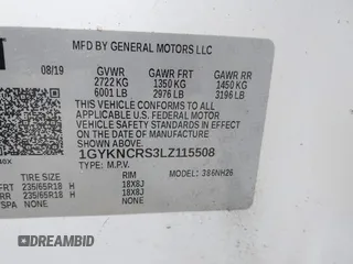 2020 Cadillac XT5 Premium Luxury FWD with VIN 1GYKNCRS3LZ115508, listed as a IAAI auction lot 41789925 with 87,199 mi miles. Bid and sale history available at carsss.com. Image 9.