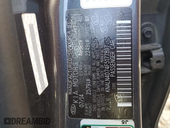 2015 Kia Cadenza Premium with VIN KNALN4D74F5177897, listed as a Copart auction lot 78867304 with 47,087 mi miles and Salvage Title. Bid and sale history available at carsss.com. Image 12.