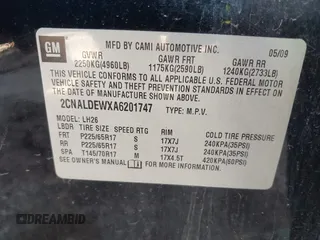 2010 Chevrolet Equinox 1LT with VIN 2CNALDEWXA6201747, listed as a IAAI auction lot 42036767 with 147,494 mi miles and . Bid and sale history available at DreamBid. Image 9.