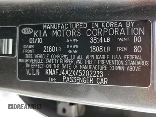 2010 Kia Forte EX with VIN KNAFU4A2XA5202223, listed as a Copart auction lot 54334725 with 168,250 mi miles and Clean Title. Bid and sale history available at carsss.com. Image 12.