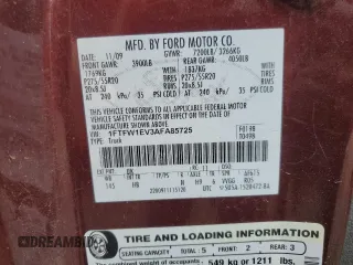 2010 Ford F-150 XL с VIN 1FTFW1EV3AFA85725, выставлен на аукционе Copart как лот 58799035 с пробегом 245 116 миль миль и Чистый • Clean title. История ставок и продаж доступна на DreamBid. Изображение 12.