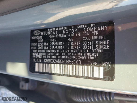 2022 Hyundai Kona SEL with VIN KM8K32AB0NU856163, listed as a Copart auction lot 42920675 with 59,122 mi miles and Salvage Title. Bid and sale history available at carsss.com. Image 14.