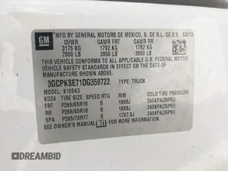 2013 Chevrolet Silverado 1500 LT with VIN 3GCPKSE71DG358722, listed as a IAAI auction lot 42128592 with 206,779 mi miles and . Bid and sale history available at DreamBid. Image 9.