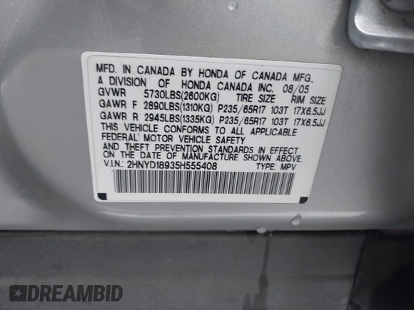 2005 Acura MDX Touring with VIN 2HNYD18935H555408, listed as a IAAI auction lot 41782216 with 208,346 mi miles. Bid and sale history available at carsss.com. Image 9.