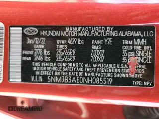 2022 Hyundai Tucson SEL with VIN 5NMJB3AE0NH085519, listed as a Copart auction lot 54003545 with 66,200 mi miles and Salvage Title. Bid and sale history available at DreamBid. Image 13.