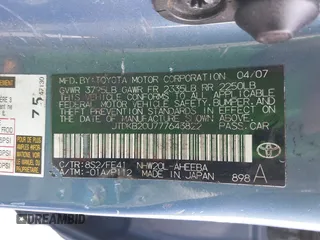 2007 Toyota Prius with VIN JTDKB20U777643822, listed as a IAAI auction lot 42117612 with 202,704 mi miles and . Bid and sale history available at carsss.com. Image 9.