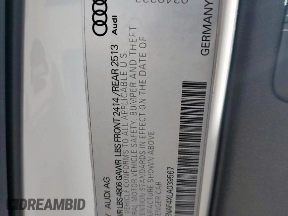 2020 Audi A4 Premium Plus z VIN WAUENAF4XLA039567, wystawiony jako Copart lot #47057805 z przebiegiem 41 826 mil mil oraz Szkoda całkowita • Salvage title. Historia ofert i sprzedaży dostępna na DreamBid. Obrazek 14.